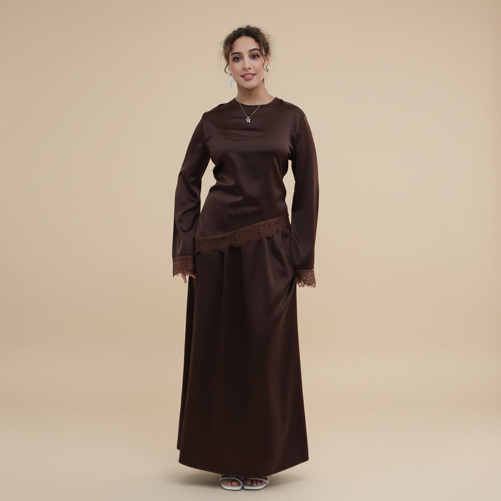 Muslim Women Laced Tops And Skirt - Daily Wear Abaya Dress - #261185