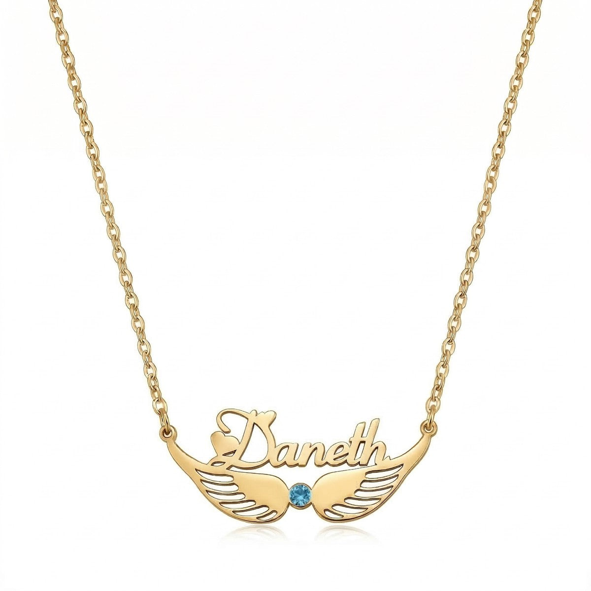 قلادة اسم شخصية باللغتين العربية والإنجليزية مع حجر الميلاد #2ZX