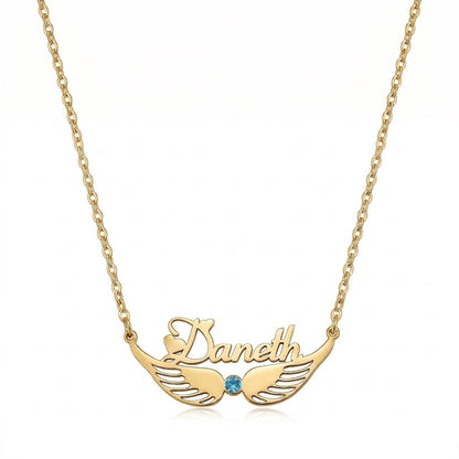 قلادة اسم شخصية باللغتين العربية والإنجليزية مع حجر الميلاد #2ZX