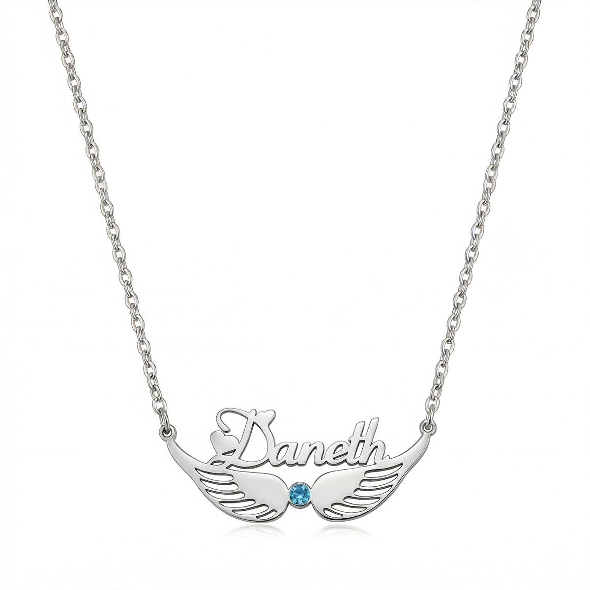 قلادة اسم شخصية باللغتين العربية والإنجليزية مع حجر الميلاد #2ZX