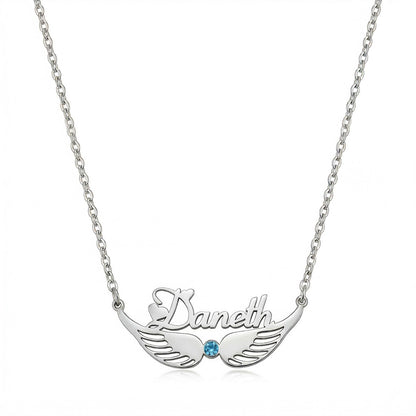 قلادة اسم شخصية باللغتين العربية والإنجليزية مع حجر الميلاد #2ZX