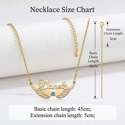 قلادة اسم شخصية باللغتين العربية والإنجليزية مع حجر الميلاد #2ZX