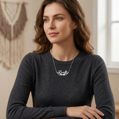 قلادة اسم شخصية باللغتين العربية والإنجليزية مع حجر الميلاد #2ZX