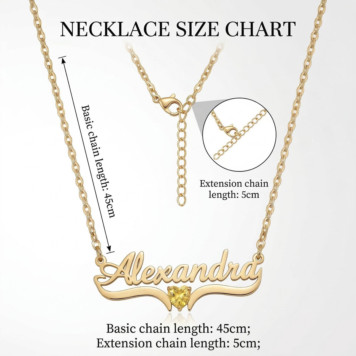 قلادة اسم شخصية باللغتين العربية والإنجليزية مع حجر الميلاد #1ZX