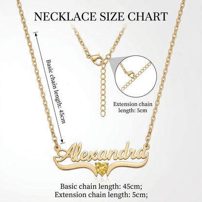 قلادة اسم شخصية باللغتين العربية والإنجليزية مع حجر الميلاد #1ZX