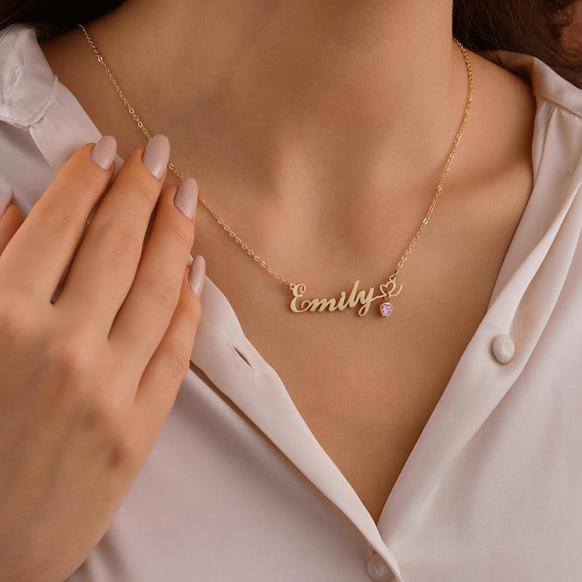 Personalized Name Necklace with Birthstone #L090409