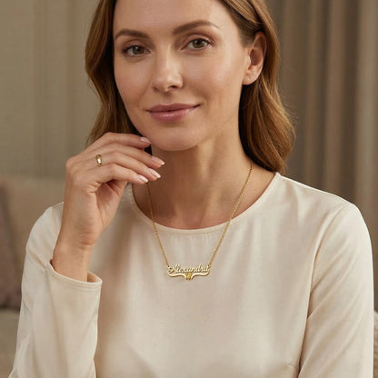 قلادة اسم شخصية باللغتين العربية والإنجليزية مع حجر الميلاد #1ZX