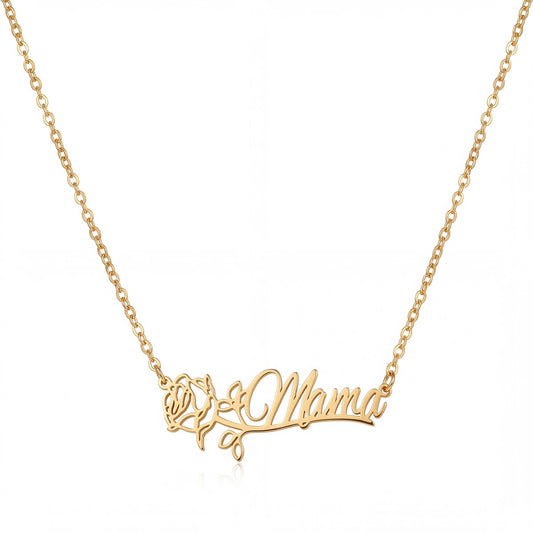 Personalized Name Necklace with Birth Flower - Arabic & English #2