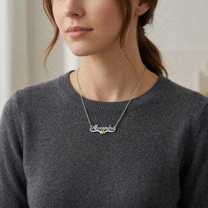 قلادة اسم شخصية باللغتين العربية والإنجليزية مع حجر الميلاد #1ZX