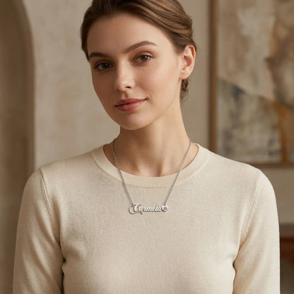 قلادة اسم شخصية باللغتين العربية والإنجليزية مع حجر الميلاد #3ZX