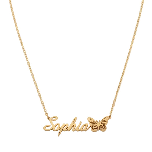 Personalized Name Necklace With Butterfly of Birth - Arabic & English