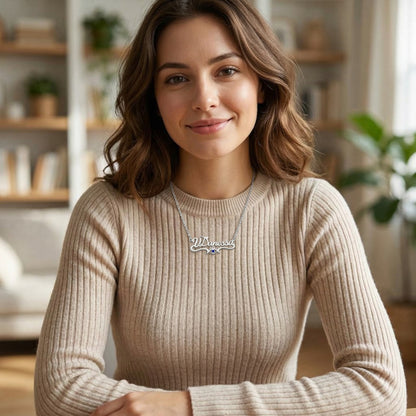 Custom Personalized Arabic & English Name Necklace With Birthstone #5ZX