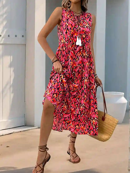 Tassel V Neckline Printed Dress #259121