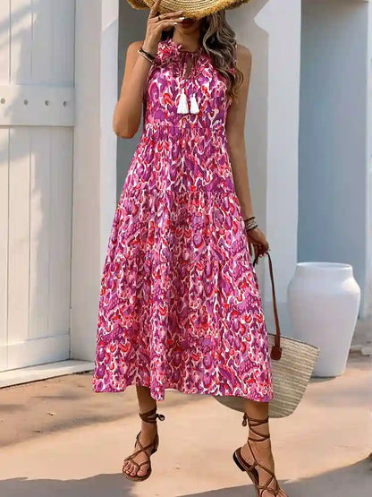 Tassel V Neckline Printed Dress #259121