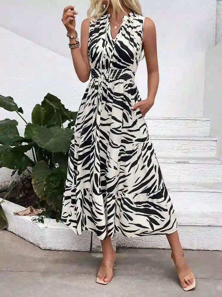 V-Neckline Zebra Print Dress #255240