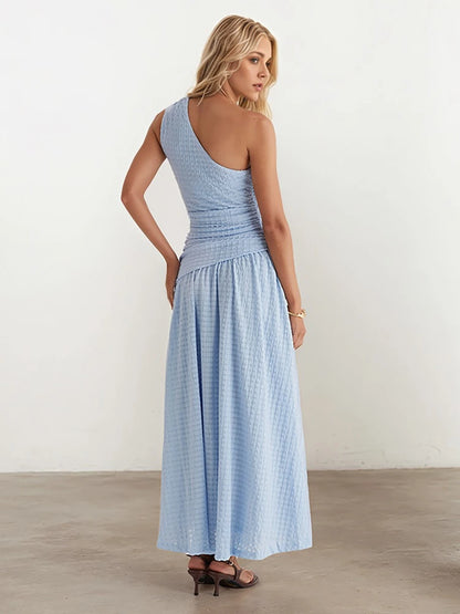Light Blue One Shoulder Dress #252581