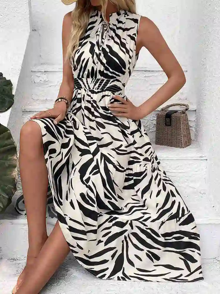 V-Neckline Zebra Print Dress #255240