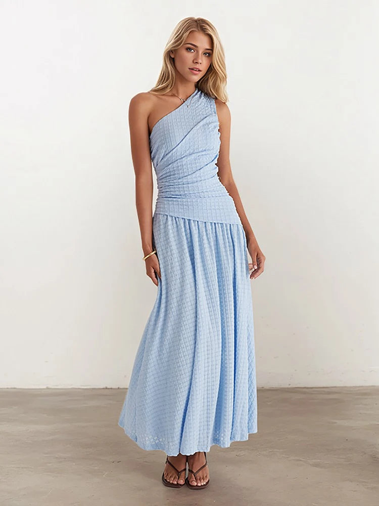 Light Blue One Shoulder Dress #252581