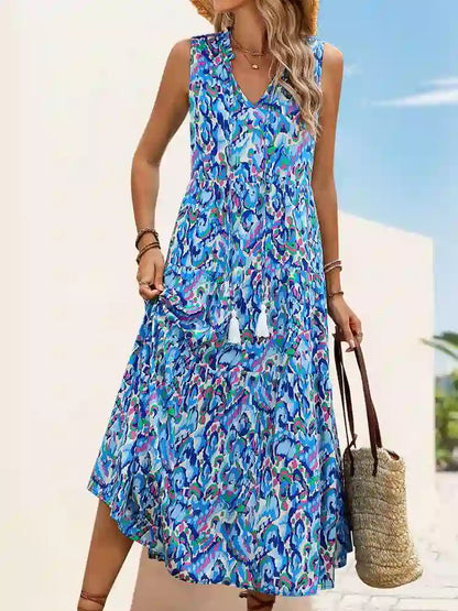 Tassel V Neckline Printed Dress #259121
