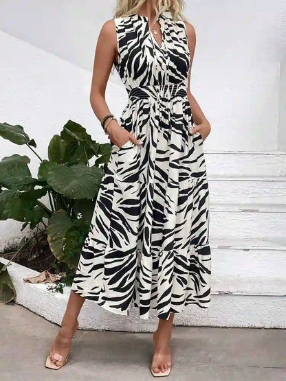 V-Neckline Zebra Print Dress #255240