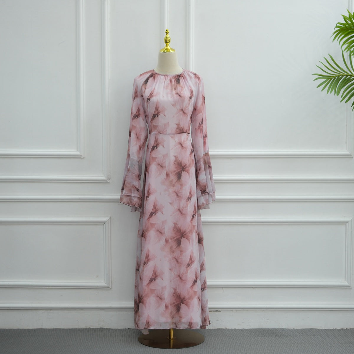 Muslim Women Chiffon Printed Abaya Dress With Lining #261338
