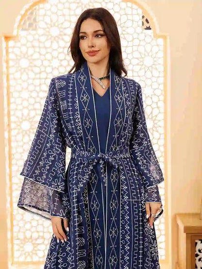 طقم قفطان عيد دوريس مكون من قطعتين مع فستان داخلي بدون أكمام #24445