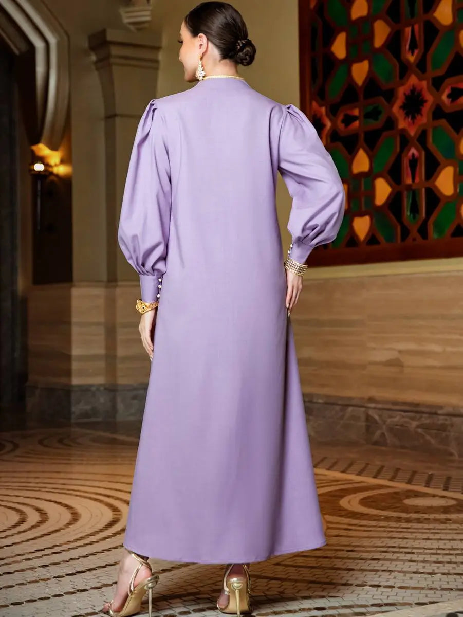 Hand-stitched Rhinestone Lace Applique Caftan Kaftan Dress