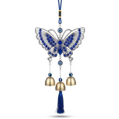 Blue Evil Eye Decor Wall Hanging Ornament Door Hanger Home Protection - With Wind Bell and Butterfly - #EBE2603