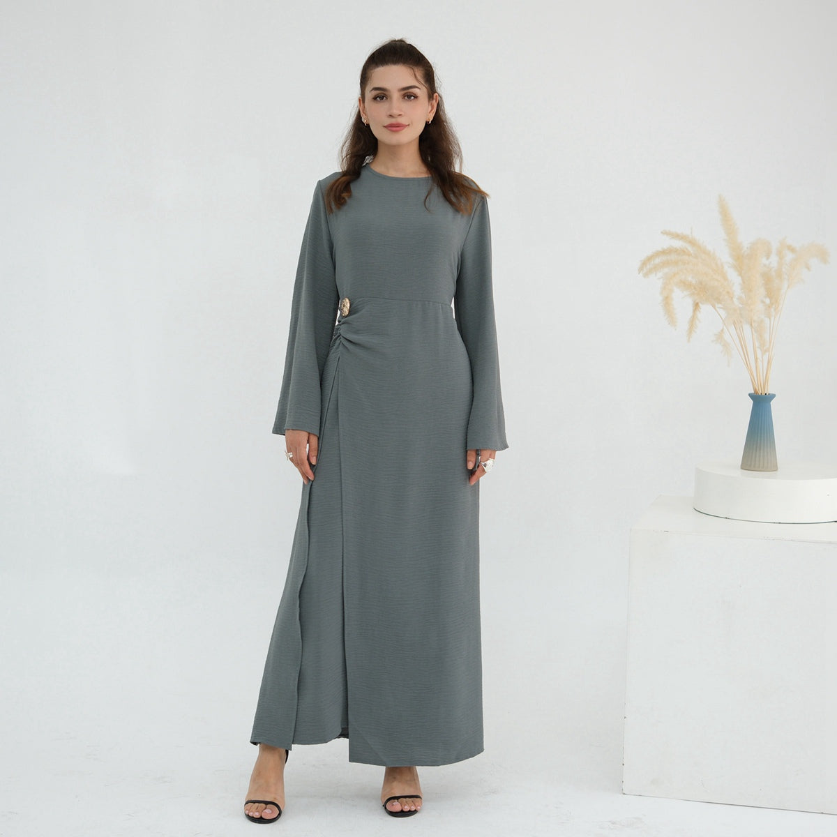 Crepe Abaya Dress With Side Tie Belt #251077