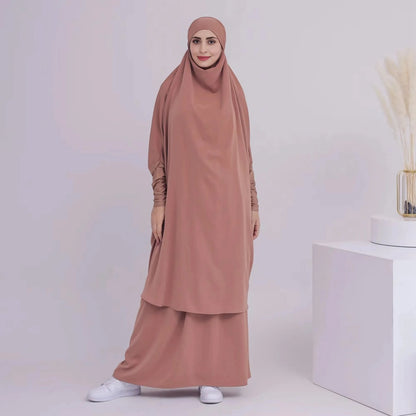 2 Pieces Set Jilbab Prayer Abaya Dress With Tops And Skirt #23423