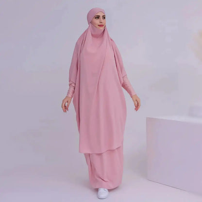 2 Pieces Set Jilbab Prayer Abaya Dress With Tops And Skirt #23423