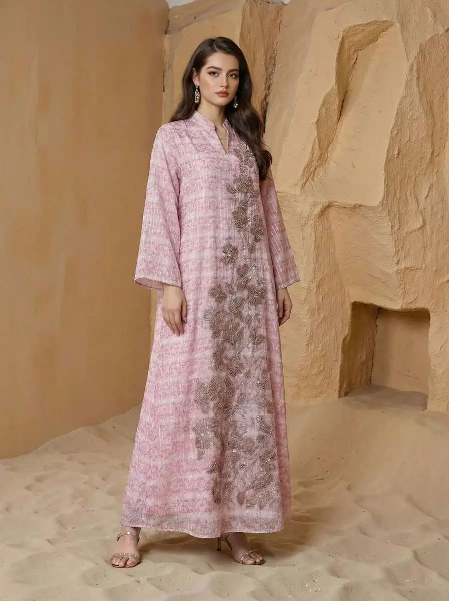 Muslim Women Eid Beads Caftan Kaftan Dress Jalabiya #25S158