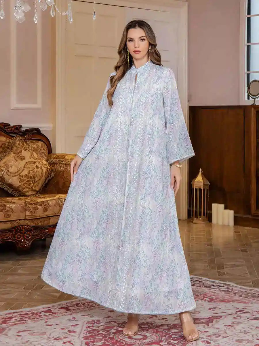 Eid Sequins Muslim Women Printed Caftan Kaftan Dress #25S157