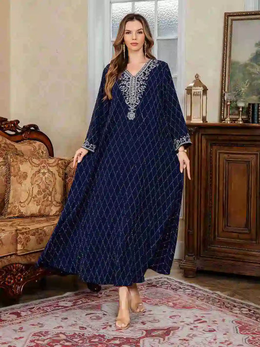 Eid Muslim Women Embroidery Cafan Kaftan Dress #25S174