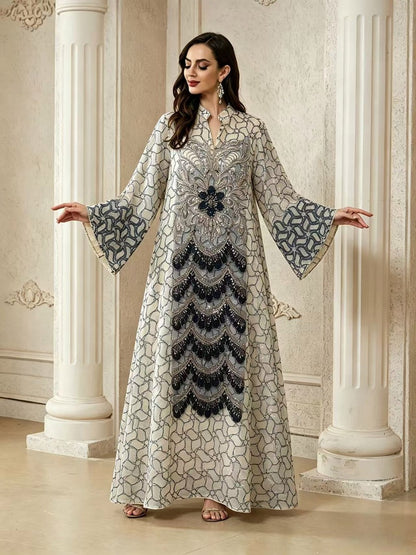 Jacquard Embroidery Caftan Kaftan Dress For Women - Mukhawar Jalabiya Eid Dress - #26361