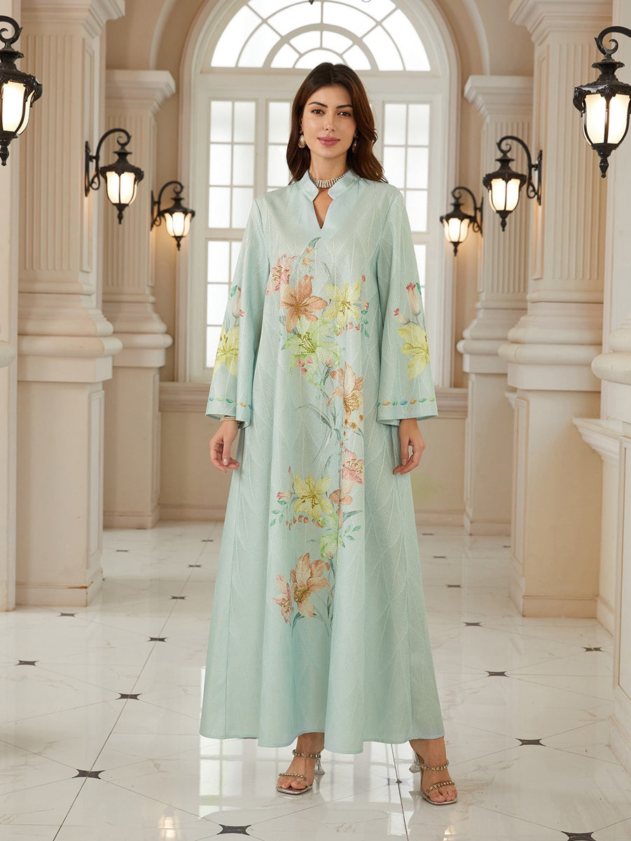 Jacuqard Printed Caftan Kaftan Dress For Women - Mukhawar Jalabiya Eid Dress -  #26N06