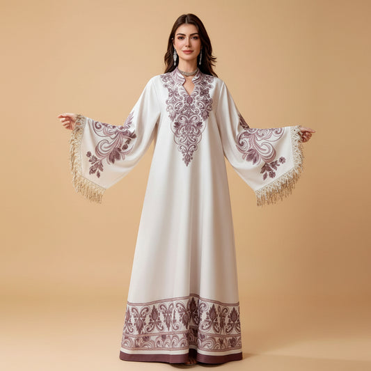 Hotfix Rhinestones Tassel Caftan Kaftan Dress For Women - Mukhawar Jalabiya Eid Dress - #26484