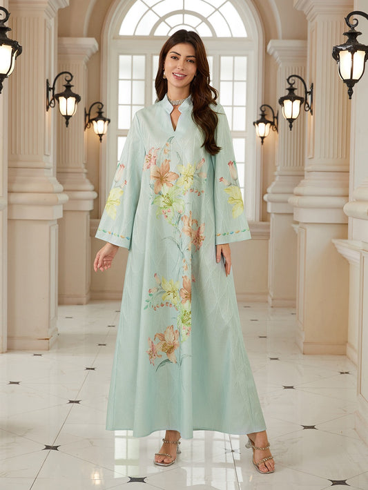 Jacuqard Printed Caftan Kaftan Dress For Women - Mukhawar Jalabiya Eid Dress -  #26N06