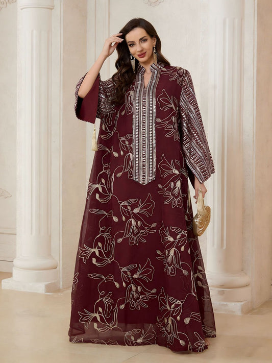 Eid Dress Embroidery Sequins Caftan Kaftan Dress Jalabiya #26S181