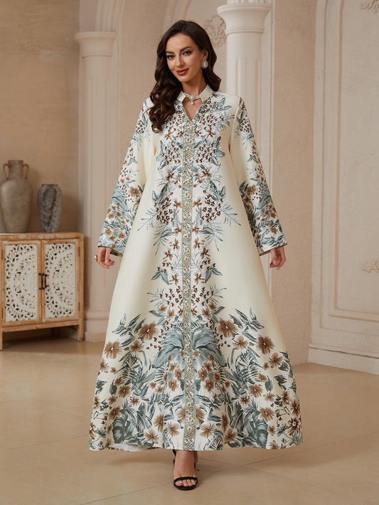 Eid Beads Printed Caftan Kaftan Dress #26S2608