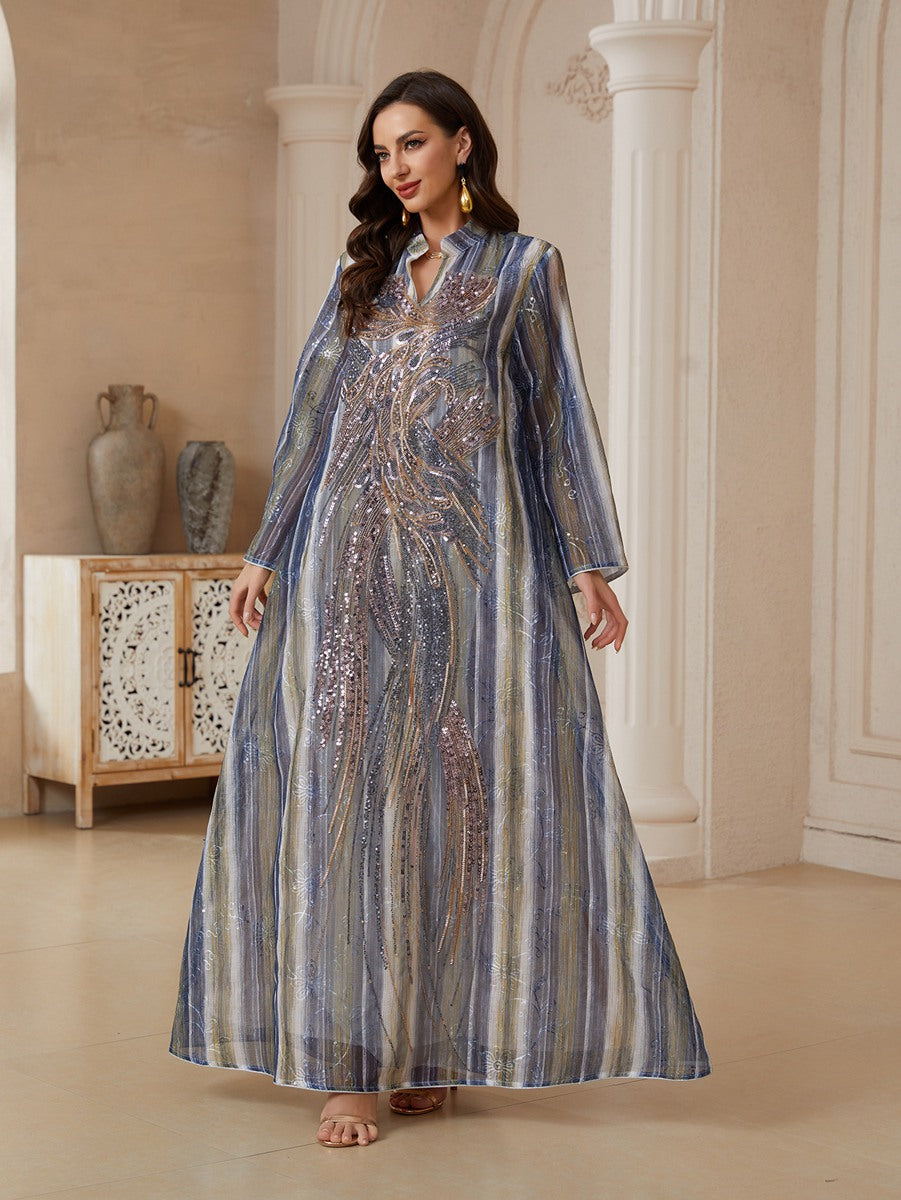 Eid Embroidery Sequins Caftan Kaftan Dress Jalabiya #26S180