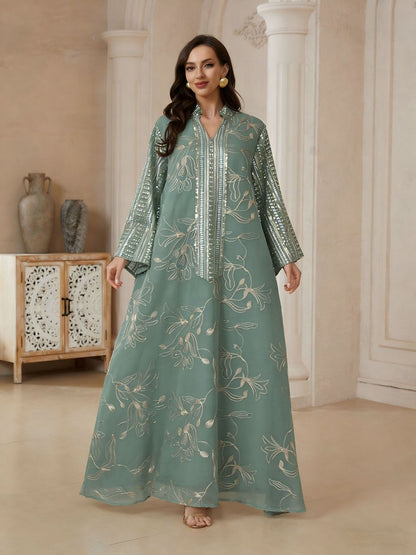 فستان العيد مطرز بترتر قفطان جلابية #26S181