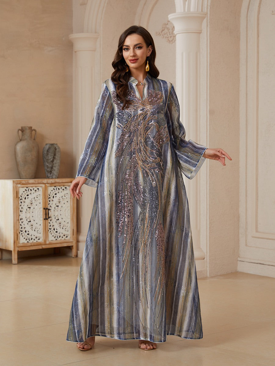 Eid Embroidery Sequins Caftan Kaftan Dress Jalabiya #26S180
