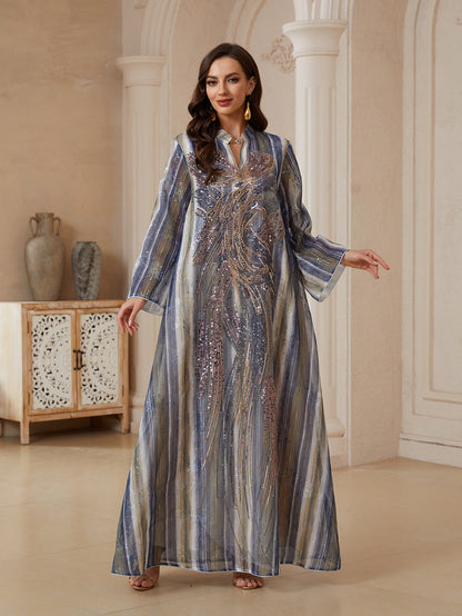 Eid Embroidery Sequins Caftan Kaftan Dress Jalabiya #26S180