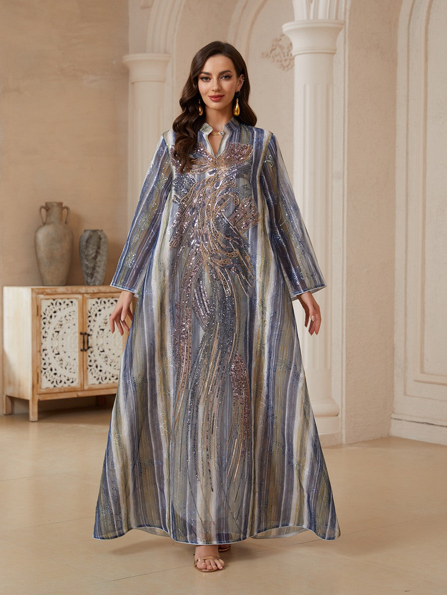 Eid Embroidery Sequins Caftan Kaftan Dress Jalabiya #26S180
