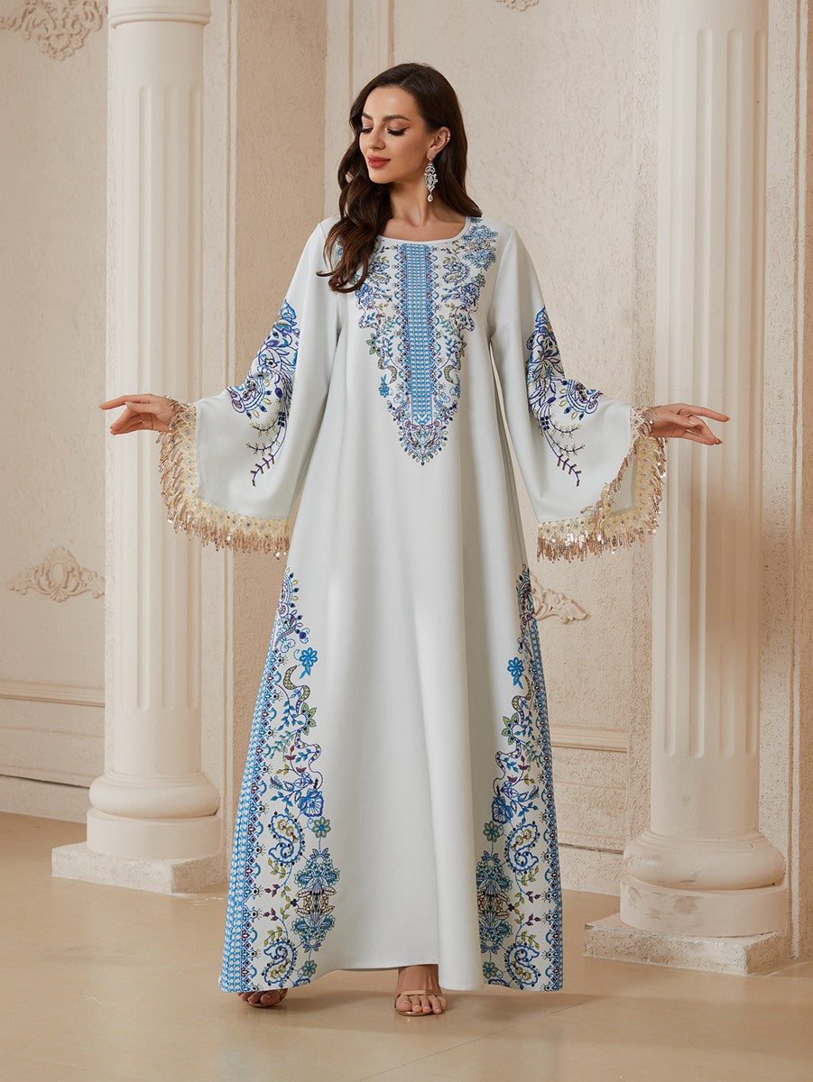 فستان قفطان مطبوع بحجر الراين للعيد جلابية #26S2612