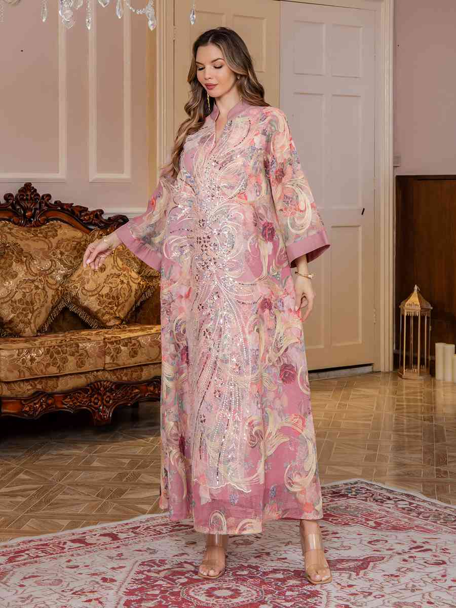 Eid Sequins Printed Dress Muslim Women Caftan Kaftan Dress #25S191
