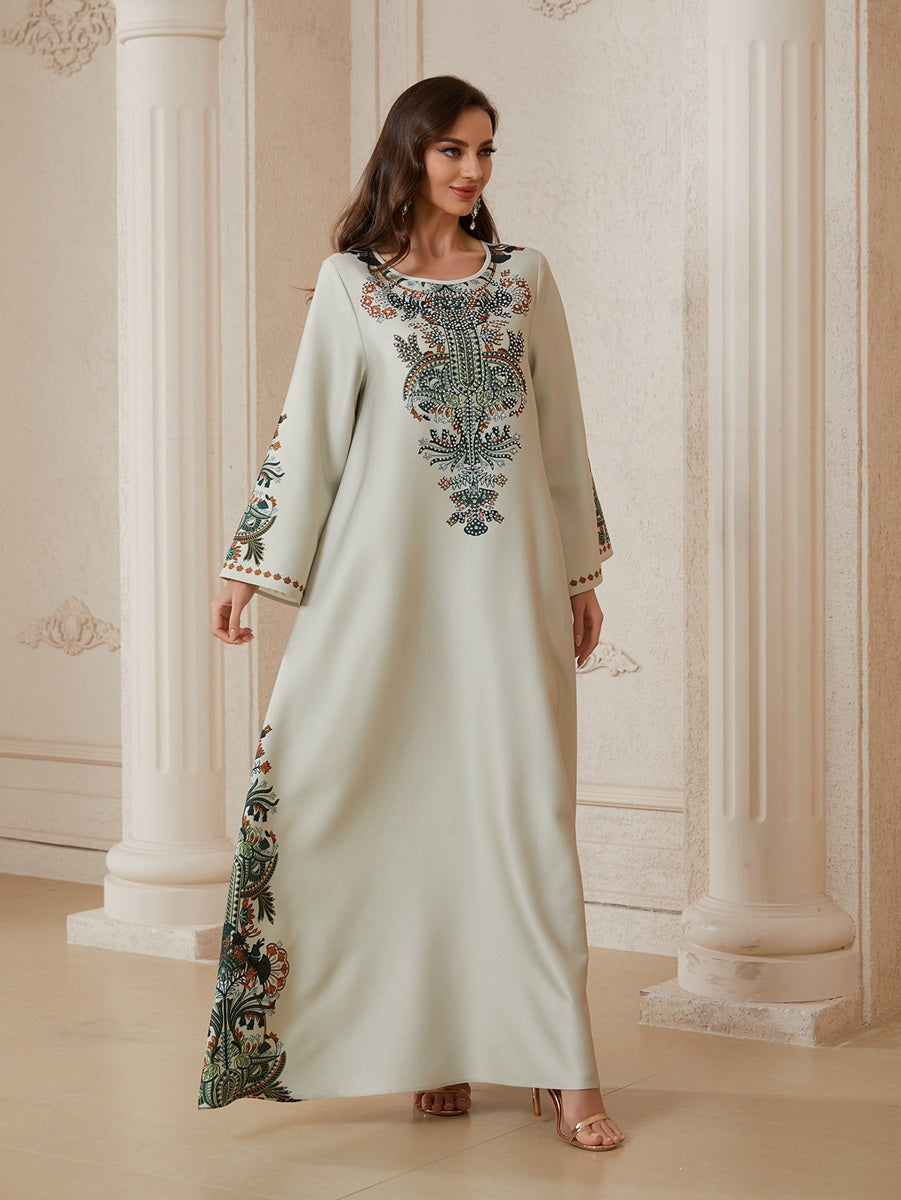 Eid Hotfix Rhinestones Caftan Kaftan Dress Jalabiya #26S2604