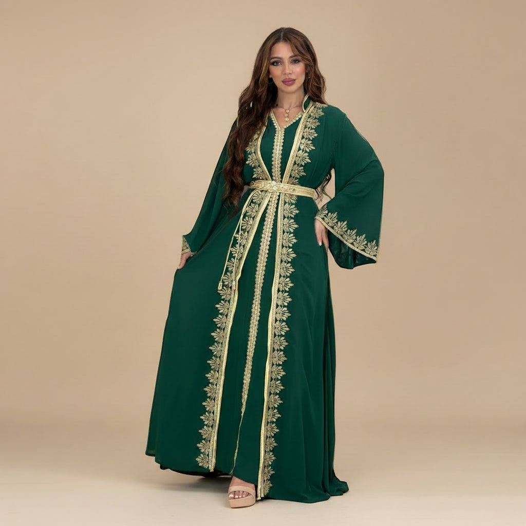 Eid 2 Pieces Set Caftan Kaftan Dress With Inner Sleeveless Dress #26422