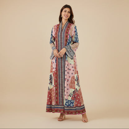 فستان قفطان مطبوع بالهوتفيكس وحجر الراين للعيد جلابية #26SX16